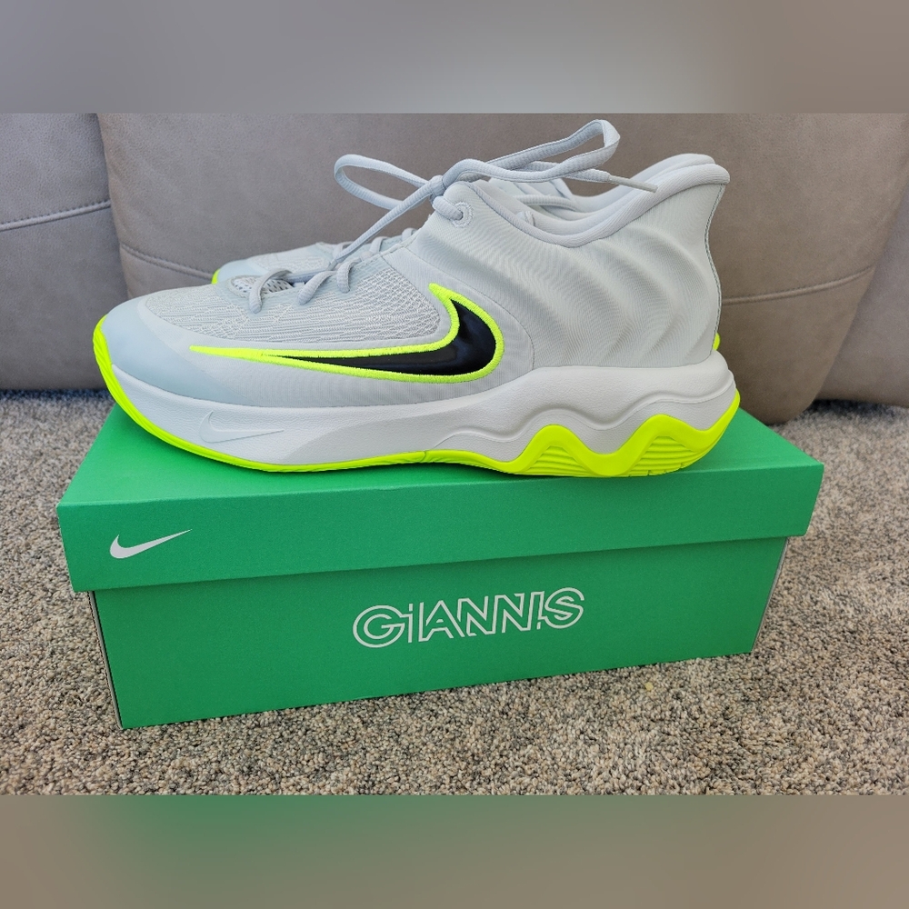 Nike Men’s White & Volt Basketball Sneakers with Black Swoosh